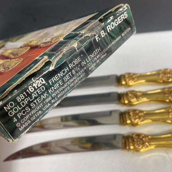 F. B. Rogers Steak Knife Set Goldplated French Rose - Picture 13 of 14
